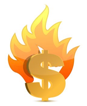 dollar sign illustration burning over a white background