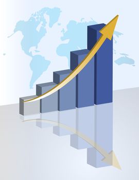 Business graph with world background.