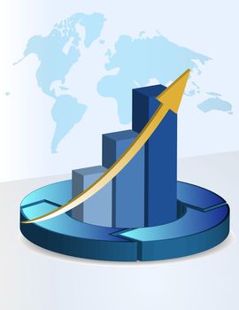 3d Background business graph with a world map