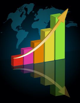 Business graph with world background. / Business success - graph
