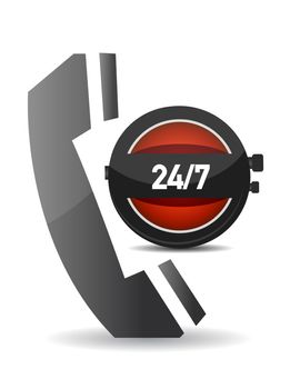 illustration showing a phone icon over a clock, to symbolize a 24-hour service