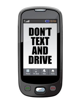 Don't text and drive cell message isolated over white.