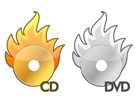 Burning CD / DVD icon over a white background