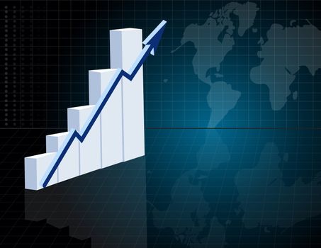 White Business Graph in dark background with map. Vector file available.
