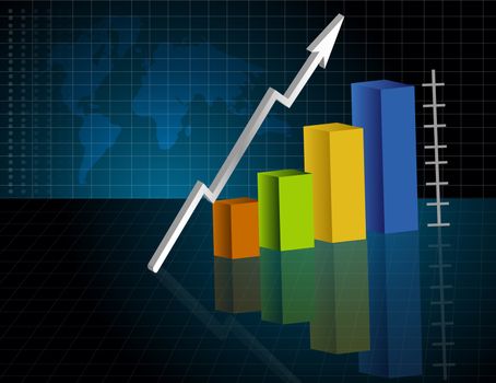 Business Graph in dark background with map. Vector file available.