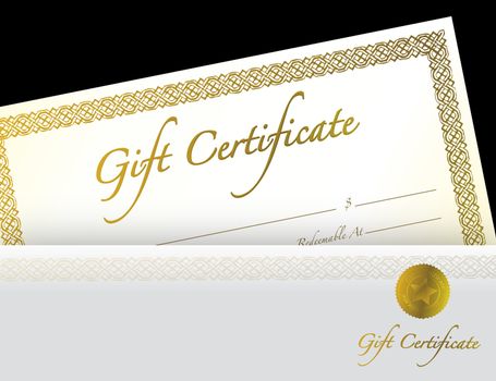 Gold Gift Certificate with golden seal and design border.