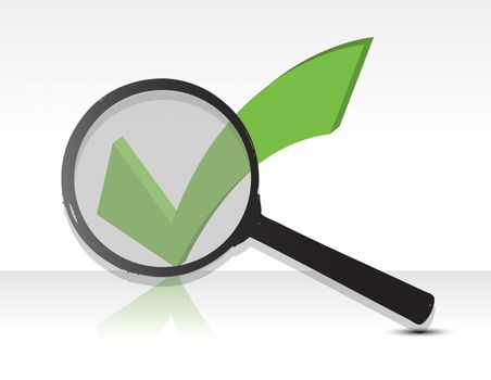 Check Mark under magnify glass illustration design