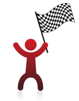 illustration of a icon man holding a black and white checkered flag