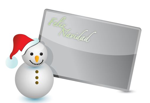 spanish - snowman christmas card illustration design on white