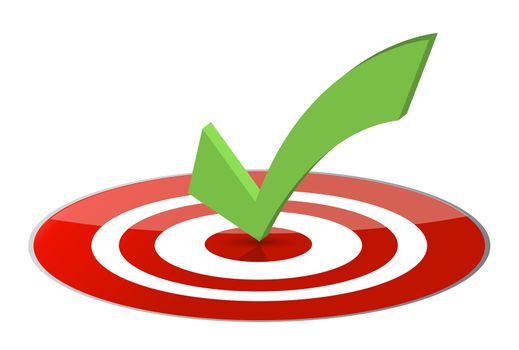 3D illustration of a tick on a glossy target.