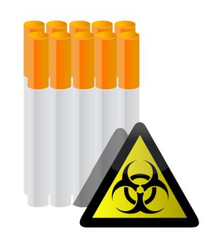 warning sign and cigarettes illustration design on white