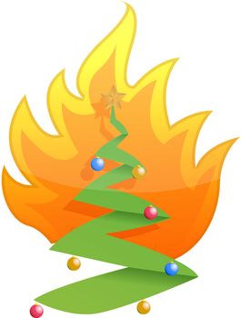 christmas tree on fire illustration design on white