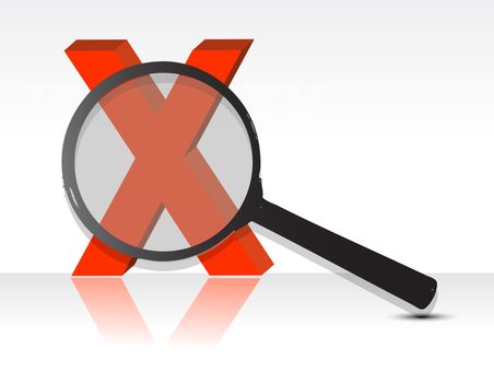 X mark under magnifying glass illustration design