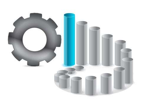 Economic graph with moving gear illustration