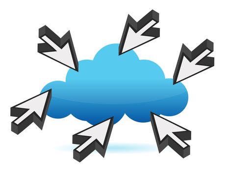 Cursor icons clicking on a cloud illustration design