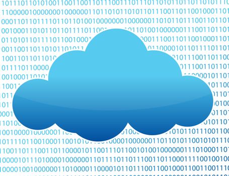 blue cloud and binary numbers illustration design