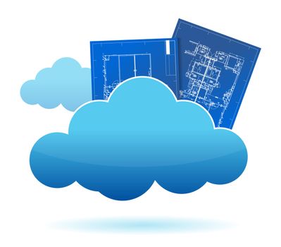 Blueprint plants cloud storage concept illustration design