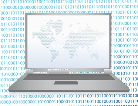 binary code laptop illustration design over white