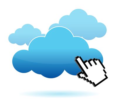 Cursor icon hand clicking on a cloud illustration design