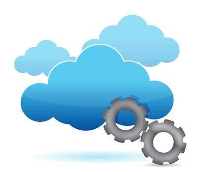 cloud computing and gear illustration design over white