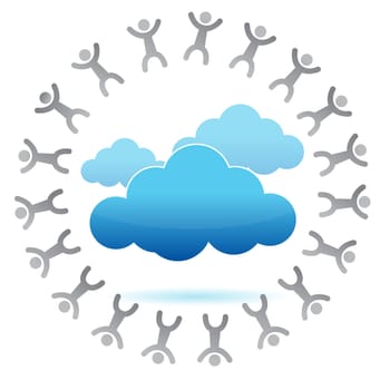people around a cloud computing concept illustration design