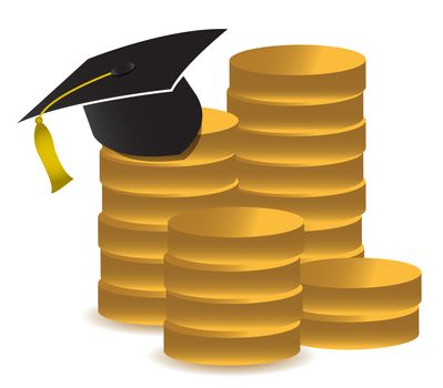 graduation hat and money illustration design over white