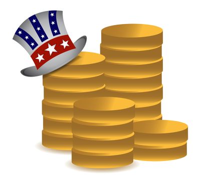 Uncle sam and coins illustration design over white