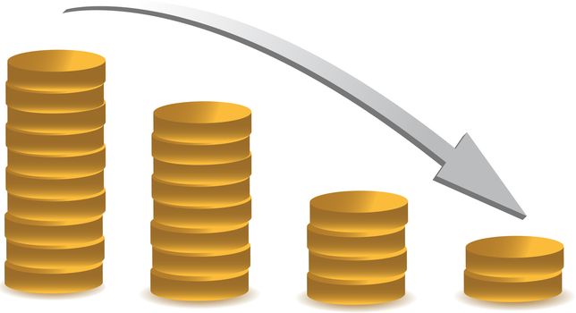 coin graph illustration falling over a white background