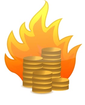 coins on fire illustration design on white