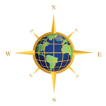 Gold Compass globe illustration design isolated over white