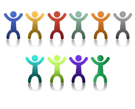 Diversity people icons isolated over a white background.