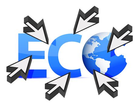 word Eco globe and cursor illustration design on white
