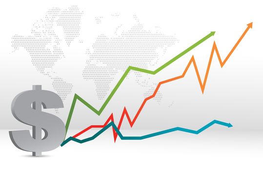 dollar map and forecast graph illustration design