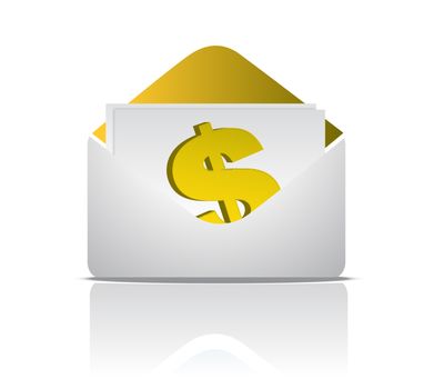 Envelope and dollar sign illustration design isolated over a white background