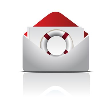 Open Envelope With Life Buoy illustration design over white