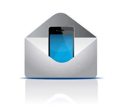 Phone inside an envelope illustration design on white