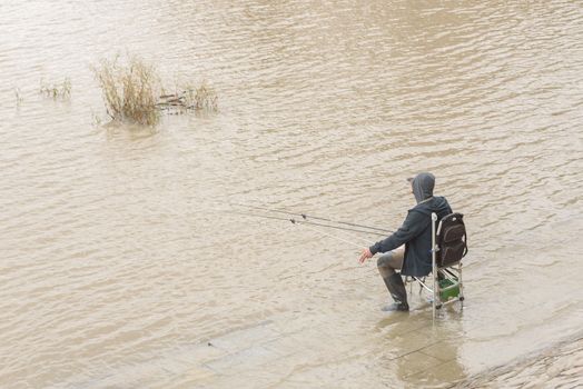 Fisherman on the river. Fishing on the lake