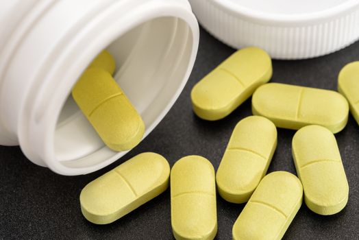Biologically active additives. Herbal medicine in capsules. Alternative medicine tablets