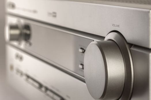 Hifi system amplifier. Home musical equipment closeup