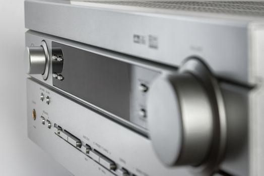 Hifi system amplifier. Home musical equipment closeup