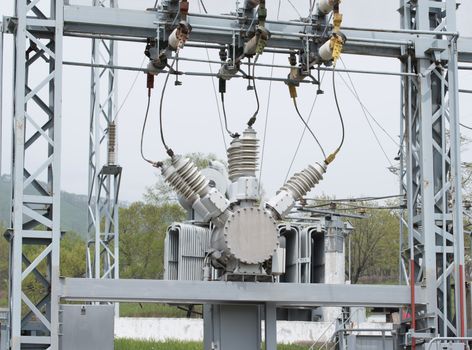 High voltage power transformer. Electrical Substation and equipment