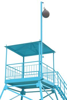 Lifeguard tower on the beach, isolate. Watchtower on a white background