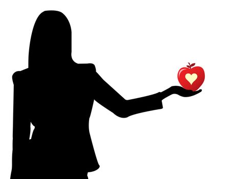 female with apple heart in hand