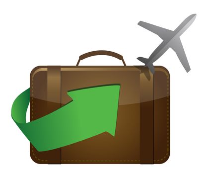 airliner and suitcase on white background