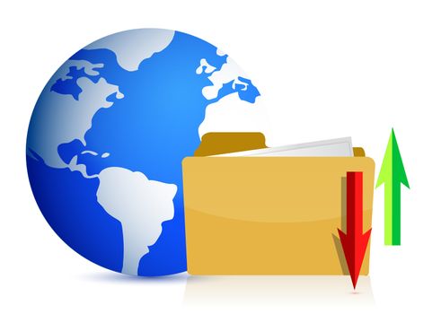 Globe with Folder and Arrows on white background