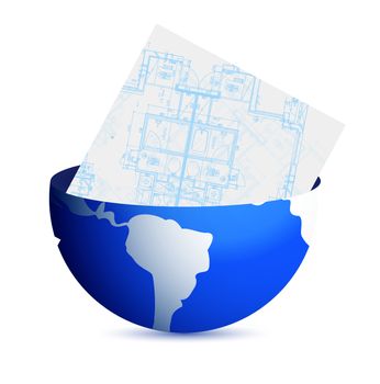 blueprints and globe illustration design