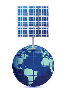 Earth and solar panels isolated on white background