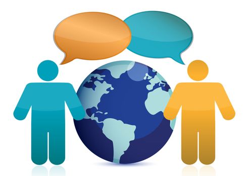 People talking around earth illustration