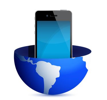 phone inside a globe illustration design