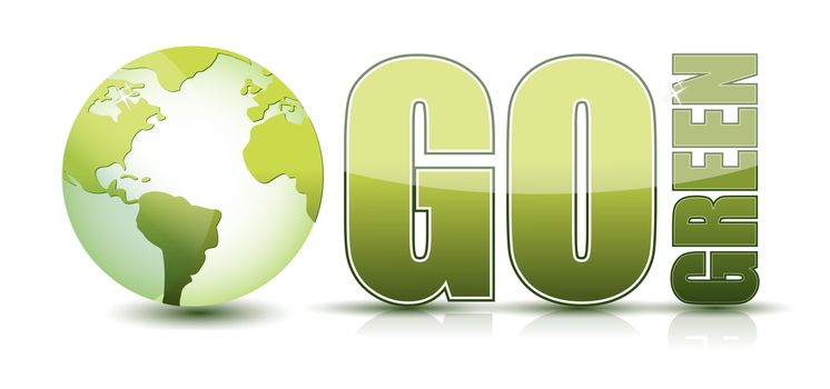 go green text illustration with globe isolated over a white background